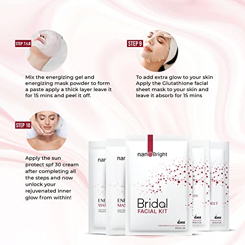 Image of Bridal Facial Kit Vitamin C Glowing Skin 10 Pieces Skin Care Set with Scrub, Toner, Skin tonic, Glutathione Face mask, Glow Sunscreen for Bright and Radiant Glowing Skin Suitable for All Skin Types (Single Use)