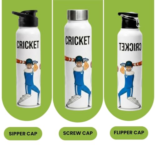 Image of VOIK Stainless Steel Water Bottle 1000ml with UV Astronaut Print | Leakproof, BPA-Free & Rust Resistant | Reusable Water Bottle for Kids, School, Office, Gym, Sports & Travel (Cricket-Screw-1000ml)