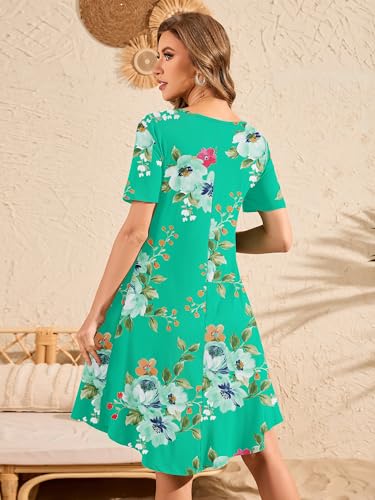 Image of DEARCASE Summer Dresses for Women V-Neck Short Sleeve T Shirt Dress Casual Flowy Swing Beach Vacation Mini Sundress