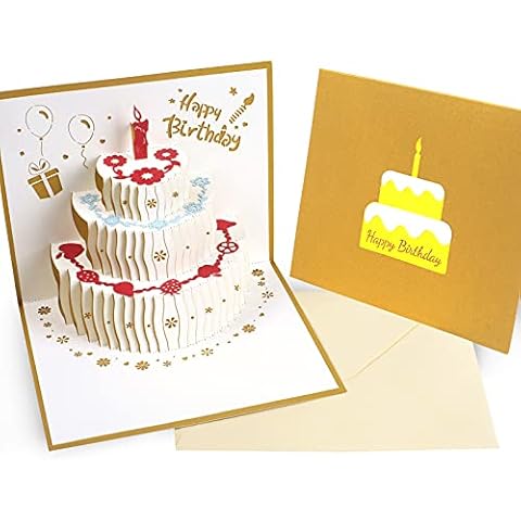 Pop Up Birthday Cards - Reastar Pop Up Card, 3D Birthday Card, Folded Greeting Card with 3 Layers Cake - Her, Him, Mum, Dad, Girlfriend, Boyfriend, Daughter, Son (Envelope Included) Cover