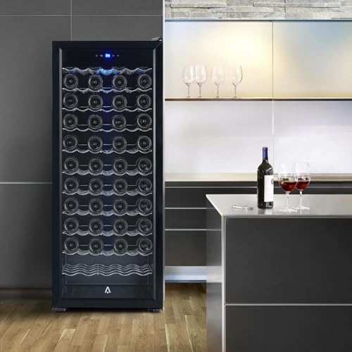 Image of Garvee Wine Cooler Refrigerator, Freestanding Compressor Wine Cellar, Compact Design, Single Glass Door, 32 Bottles, Digital LED Touch Control 41℉-64℉, for Red, White, Champagne or Sparkling Wine