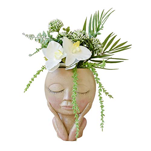 Visage Pot de Fleur, Pot de Planteur Succulent Résine Pot de Fleur Créatif Vase de Tête Humain avec Trou de Drainage pour Maison, Bureau, Décoration de Jardin (Closed Eyes) Cover