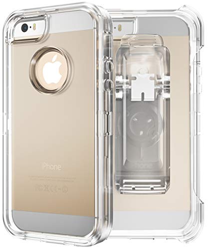 MXX iPhone SE Heavy Duty Case [2016 Edition] TPU and PC Case with 360 Degree Rotating Belt Clip for Apple iPhone Se / 5S/ 5 - Clear Silicone TPU and PC (Transparent)