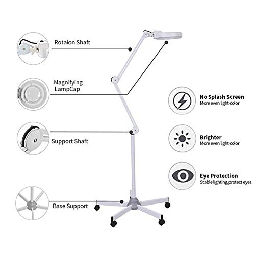 Stojąca 5-krotna lampa podłogowa z lupą do urody, skóry, manicure, salonu tatuażu (biała, 22 * ​​22 cm) needed