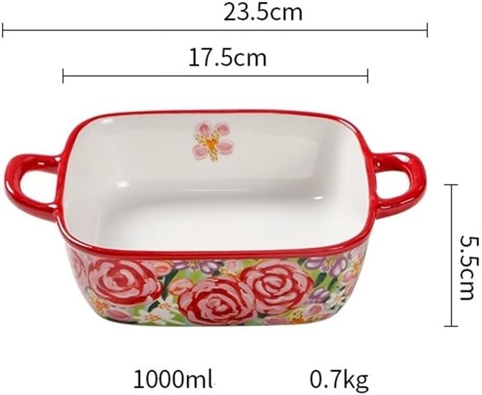 Lasagna Pans 1000ML Underglaze Color Hand-painted Double Ear Ceramic Baking Tray Suitable for Household Ovens Microwave and Square Plates for Baking Cake