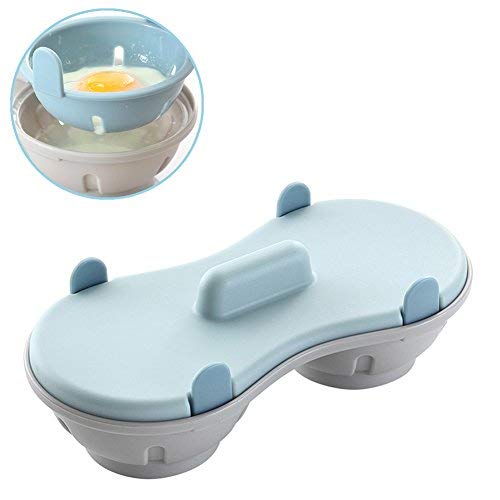 Microwave Egg Poacher BPA Free & Dishwasher Safe Dual Caves Poached Egg Maker Double Cups Egg Cooker Microwave Poached Egg Steamer Kitchen Gadget (Nordic Blue)