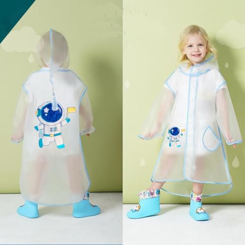 Image of Bold N Elegant Polyester Blend Transparent Dinosaur Print Kid's Waterproof Raincoat Rain Jacket With Hood And Visor For Young Lil Toddler Tween School Boy's And Girls