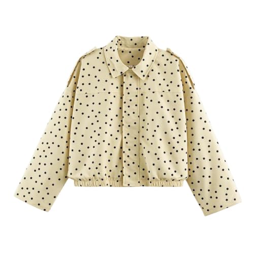 Women Cropped Casual Jacket Polka Dot Zip Up Lightweight Fall Outerwear - image 5