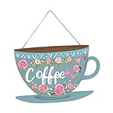 MERIGLARE Letrero para Puerta de cafetería, Letrero Comercial, Placa para Taza, letreros de cafetería para Bar, Tienda, escaparate, Azul Claro