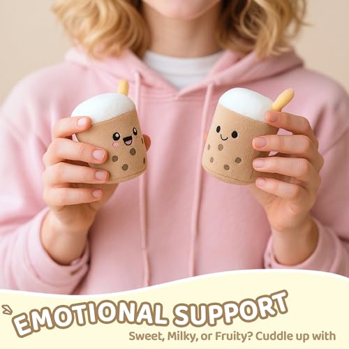 Image of Emotional Support Boba Plush, 5 Cute Squishy Toys Stuffed Animal with Carrying Basket, Funny Cute Cuddly for Boba Lovers Adults, Inspirational Motivational Encouragement Gifts for Women Men