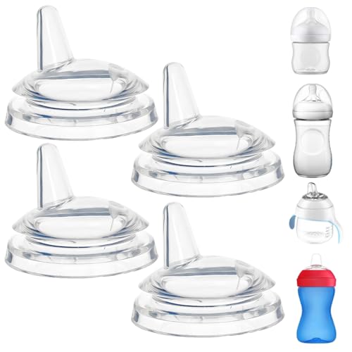 Sippy Spout Nipples Compatible with Philips Avent Natural Bottles, My Grippy Spout and Natural Trainer Sippy Cup, Soft Clear Food Grade Silicone Replacement Spouts, Leak-Proof, BPA Free, 4 Count