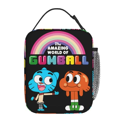 AsqLdQM Bolsa de almuerzo con diseño de dibujos animados The Amazing World of Gumball, portátil, aislada, para uso diario, lonchera Bento reutilizable