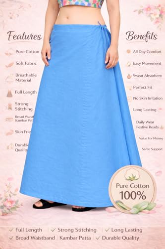 Image of CITIX Pure Cotton Petticoat for Woman Saree | Adujastable Drawstring Waist