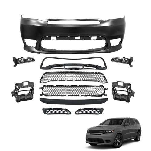 11PCS Complete Front Bumper Cover w/Fog Lamp Compatible with Dodge Durango SRT 2016-2020