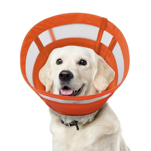 Image of ASENKU Dog Cone Collar, Soft Adjustable Cone for Dogs to Stop Licking, Lightweight Recovery Dog Cone After Surgery, Pet E-Collar for Small, Medium & Large Dogs(Orange, S)