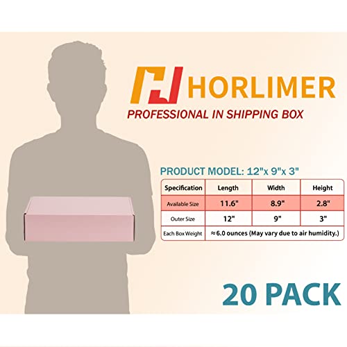 Image of HORLIMER 12x9x3 inches Shipping Boxes Set of 20, Pink Medium Corrugated Cardboard Gift Mailer Box