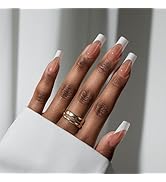 BTArtbox Press On Nails French Tip - Long Square French Tip False Nails, 30 Pcs Natural Fake Nail...
