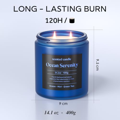 Image of CHILLFLAME Scented Candles, 14.1 oz Scented Candles for Home, 2 Wicks Blended Scents Aromatherapy Candles for Women and Men, Birthday Gifts for Women (Ocean+Mint+Green Tea)