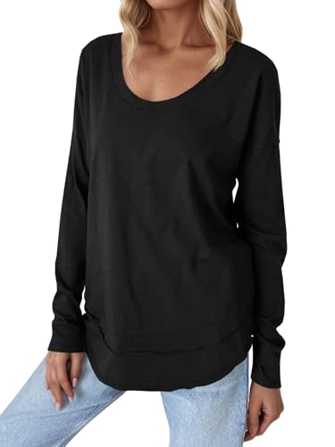 Tankaneo Womens Oversized Scoop Neck Long Sleeve Shirts Casual Loose Fit Tunic Tops Fall Basic Tees2