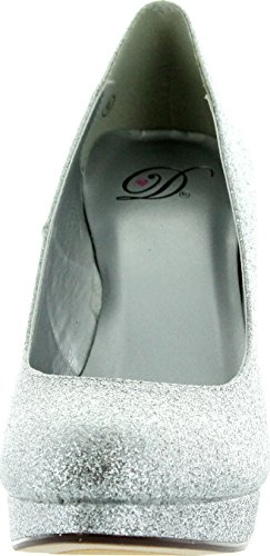 Delicious Womens Eiffel Glossy Closed Toe Dress Platform Pump Professional Women Stiletto Heel,Silver Glitter,6.53
