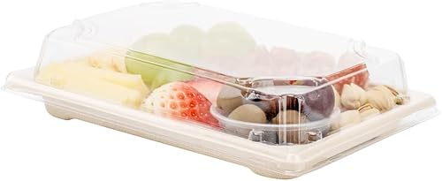 Miniatura 2 de Restaurantware Solo tapas: tapas de plástico Foil Lux para bandeja mediana de sushi 100 tapas rectangulares para platos de bagazo - Bandejas se