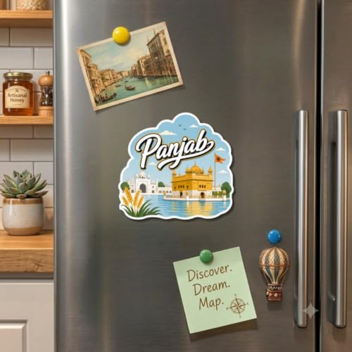 Image of Apna Gift Punjab Theme Souvenir Wooden Fridge Magnet for Refrigerator - Printed Fridge Magnet for Kitchen & Fridge Decor | Perfect Souvenir Gift | Fridge Decoration | Size 3x3 Inches | Pack of 1