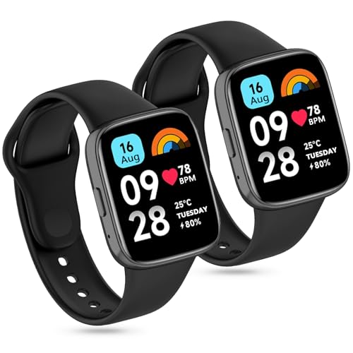YLK 2 Piezas Correas para Redmi Watch 3 Active Correa de Silicona Hombres Mujeres, Pulsera de Repuesto Deportiva, Transpirable, Impermeable (Negro/Negro, Redmi Watch 3 Active)