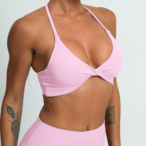 Image of ABOCIW Sports Bras for Women Twist Criss-Cross Back Padded Workout Tank Tops Low Impact Gym Yoga Bra