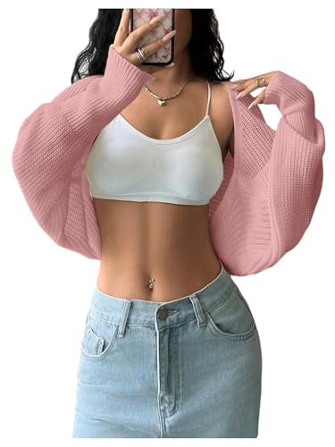 Image of Milumia Women's Crochet Bolero Shrug Top Y2k Long Sleeve Drop Shoulder Crop Cardigan
