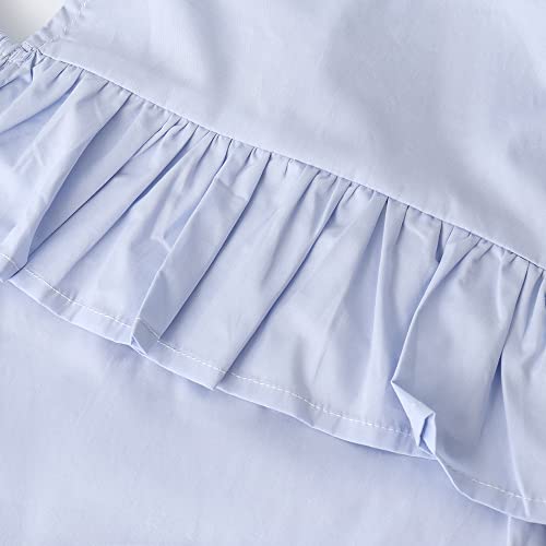 Noomelfish Girls Ruffle Cold Shoulder Top Blouse Short Sleeve Button Down Shirts, Light Blue, Size 7-8 Years #TOP6