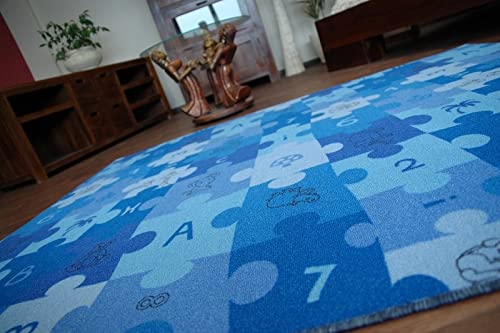 rugsx Tapis Enfant Puzzle Bleu 100x100 cm