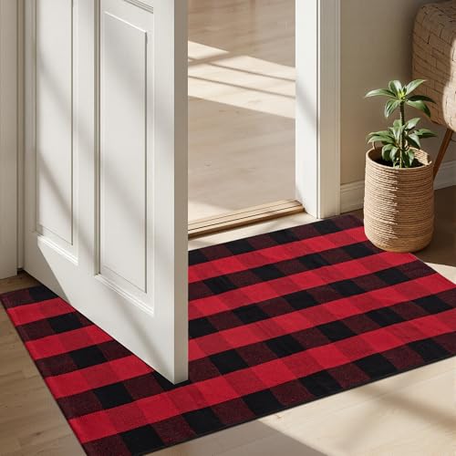 50% Off joybest Buffalo Plaid Doormat Rug - Cotton Hand-Woven