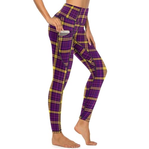 Leggings de yoga de cuadros para mujer con bolsillos y cintura alta