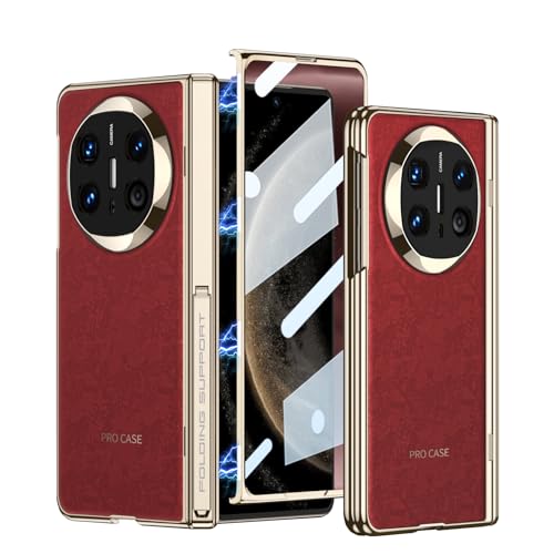 Coque Huawei Mate X6 pliable rouge : étui en cuir avec film d'écran en verre trempé