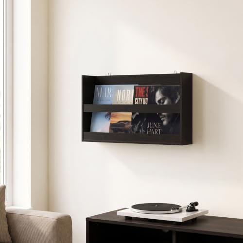 Image of Furinno Hermite Rectangular Floating Shelves for Wall, Black Espresso | Wall Shelf with Guard Rail, Floating Shelf, Wall Mounted Shelves, for Bathroom, Bedroom, Living Room, Home Office