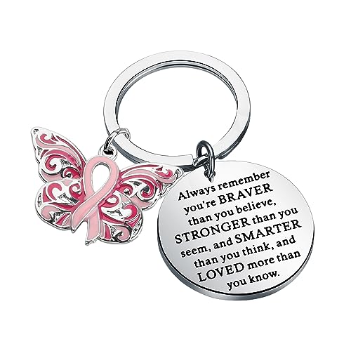 WSNANG Breast Cancer Awareness Gift Pink Ribbon Butterfly Keychain/Necklace Pink Ribbon Jewelry Breast Cancer Warrior Gifts