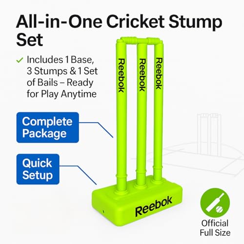 image for Reebok Cricket Stump Set with Bails – Heavy Base, Premium Carry Cove