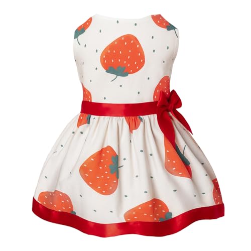 Laifug Dog Dress Puppy Print Princess Dog Dress Cute Party Wear (Strawberry, M) M Strawberry