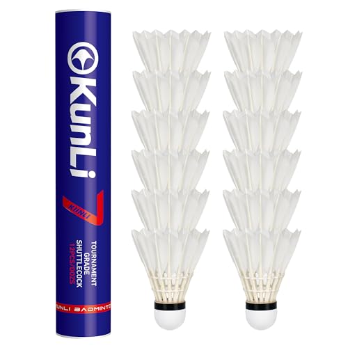 kunli Badminton Feather Shuttlecocks 12 Pack Duck Feather Shuttles with Composite Cork Head Stable Flight for Club Training Practice and Match PlaySpeed 78
