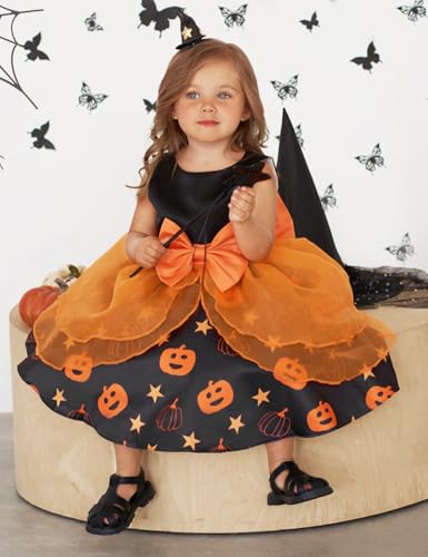 AGQT Toddler Girls Halloween Dresses Polka Dot Colorblock Mesh Tulle Tutu Skirt Size 12 Months-3 Years2