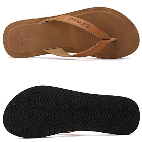 Ax Boxing Flip Flops For Women Thong Sandals Faux Leather Slide Beach Pool Slipper Sandals(Brown,8) #TOP3