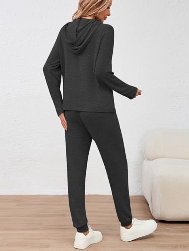 Famulily 2 Piece Womens Tracksuit Set Long Sleeve Hoodie & Ultra Soft Trousers Fall Winter Outfits with Pockets Black XL - Image 4
