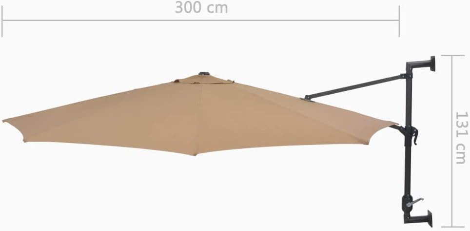 Diagram showing the dimensions of the Festnight Wall Mounted Parasol: 300 cm width and 131 cm height.