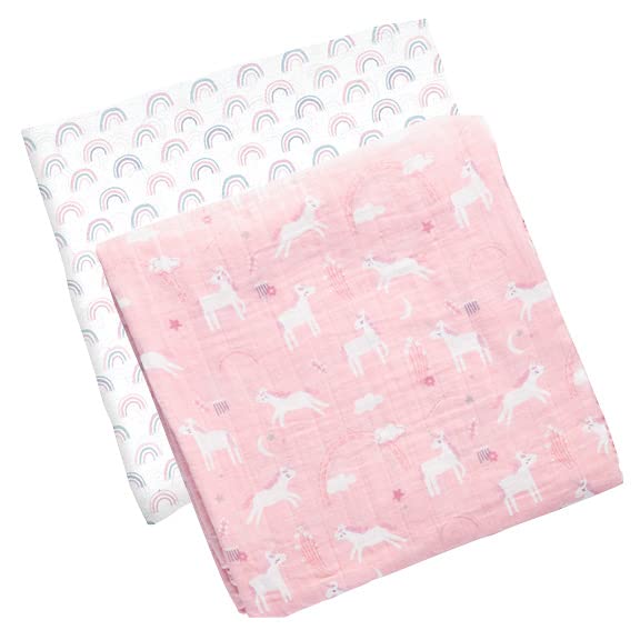 Image of Stephen Joseph Baby Swaddle Blanket, Unisex Swaddle Wrap Soft Muslin Swaddle Blankets, Receiving Blanket for Boys and Girls, 47 x 47 inches, Set of 2, Unicorn