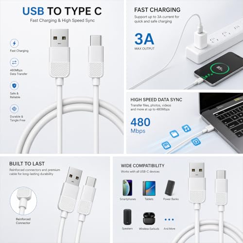 Image of USB to Type C Silicone Cable | 60W Fast Charging & Sync | Soft Anti-Tangle Design | Universal Compatibility | Smartphones & Tablets | Silver