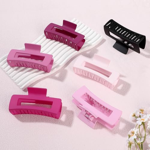 Sisiaipu 4 Inch Big Hair Claw Clips 6 Pcs Large Claw for Thick Hair Square Hair Clips for Women Rectangle Hair Clips Nonslip Acrylic Banana Jaw Clips Hair Accessories for Girls (Pink Purle)