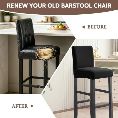 Image of FUANGUI Bar Stool Covers Set of 2, Waterproof Stretch Bar Stool Seat Covers | Washable Removable Bar Chair Covers with Backs Slipcovers, Bar Chair Covers Square for Kitchen Dining Room Cafe