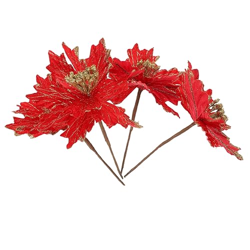 Warmhm 4 Pièces Fleurs de Noël Artificielles Poinsettia Décorations pour Couronnes et Arbres de Noël Ornements Idéaux pour Fêtes et Arrangements Floraux