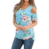 Eaylis Damen Lässig T-Shirt,Ärmellos/Kurzarmshirt O/V-Ausschnitt Hemden Bluse Blumen Motiv Sommershirts Übergröße Oberteile Ärmellos Weste Tunika Sweatshirt Tops für Frauen Mädchen