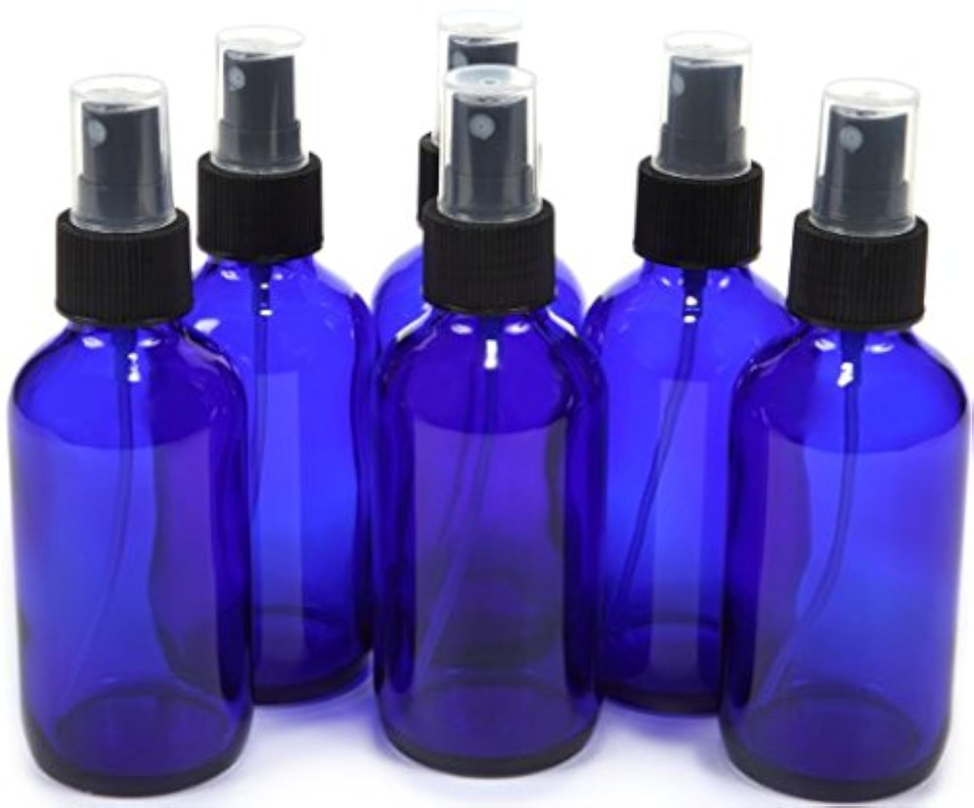 Cobalt Blue Glass Bottles with Black Fine Mist Sprayer, Pack of 6